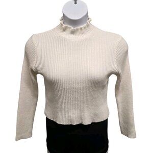 Petal + Pup Womens  Small Off White Payton Rib Knit Cropped Mockneck Sweater